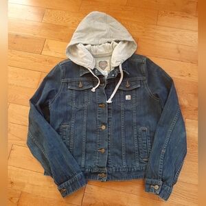 Carhartt Detroit Blue Women's Denim Jacket with Gray Hood XL